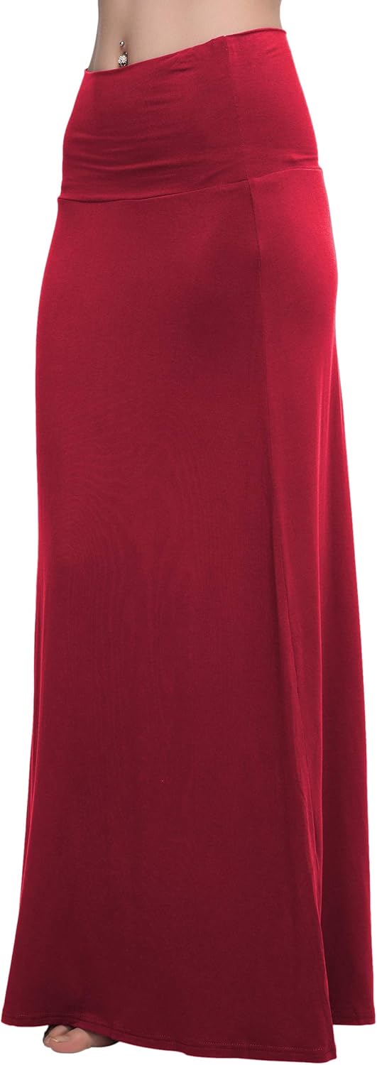 Urban CoCo Women's Stylish Spandex Comfy Fold-Over Flare Long Maxi Skirt - Image 4