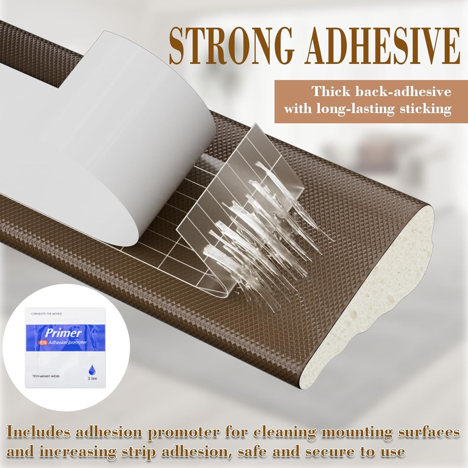 16.4 Ft Door Weather Stripping Door Seal Strip,Adhesive Foam Window Insulation for Winter,Soundproofing Draft Stopper for Door Frame Seal,Wedge Weather Strip Gap Filler for Noise Blocker,Brown