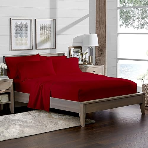 Miniatura 2 de Juego de sábanas de 800 hilos de 4 piezas, 100% algodón egipcio, tamaño individual, color rojo, sábanas y fundas de almohada de algodón de fibra