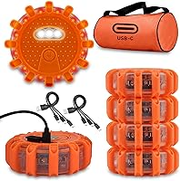 Vista 11 de Kit de luces de emergencia LED tipo bengala recargables por USB-C, batería de litio de gran capacidad, cable 3 en 1, discos intermitentes, con base