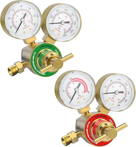 Miniatura 9 de AWLOLWA Conjunto regulador de acetileno oxígeno CGA540 y CGA200 Conexión de entrada 38-24 (tipo "A") Conexión de salida