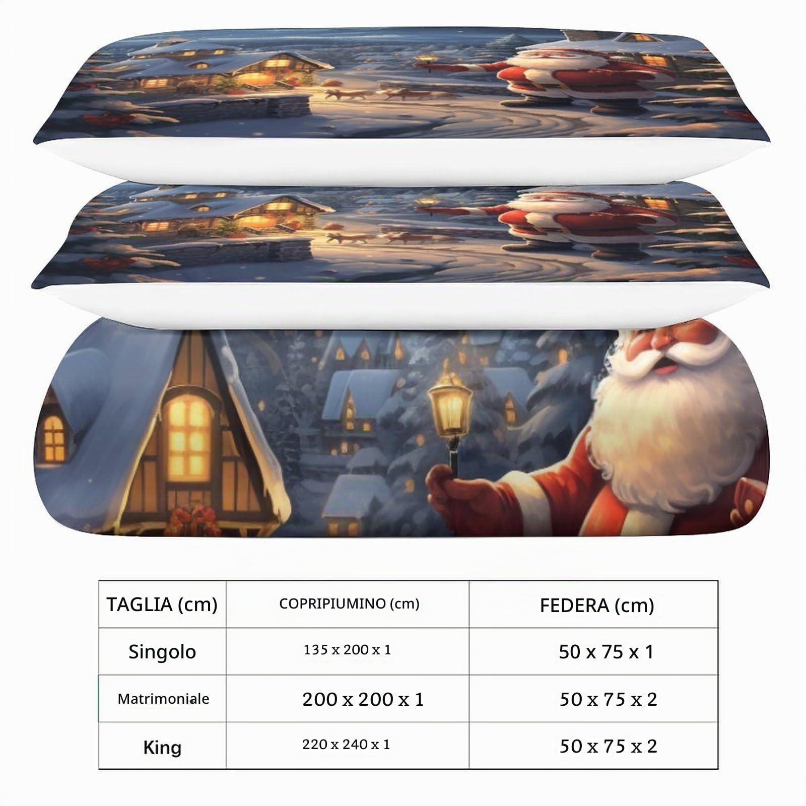 Santa Claus Duvet Cover Chiusura A Cerniera Set Copripiumino Calore Christmas Bedding Set Confortevole Set Di Biancheria Da Letto Colorato Biancheria Da Letto King（220x240cm）