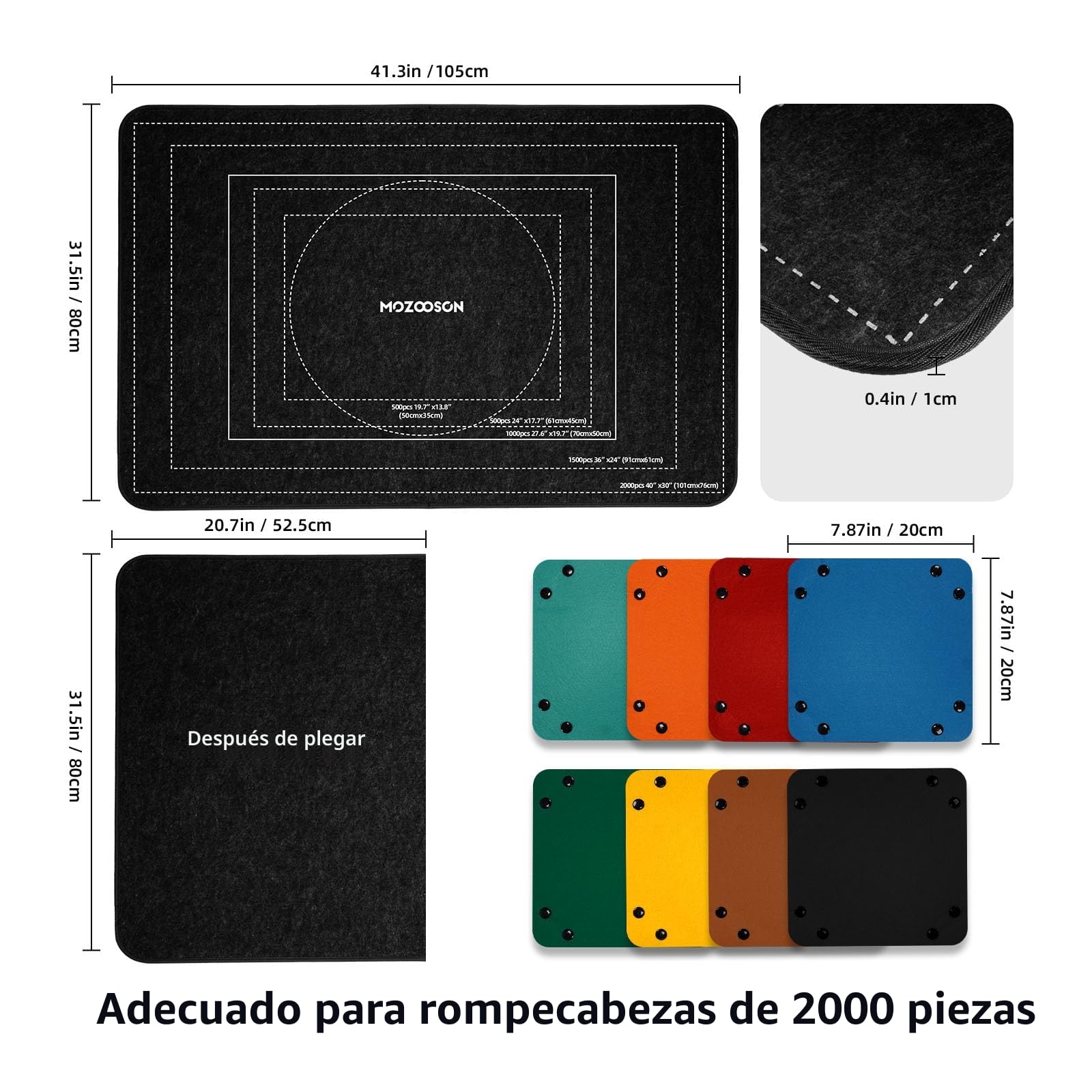 MOZOOSON Tablero para Puzzle 2000 Piezas, Portátil para Puzzle Board de 105 x 80 cm, Guarda Puzzle Accesorios con 8 Tray de clasificación y 1 Cover