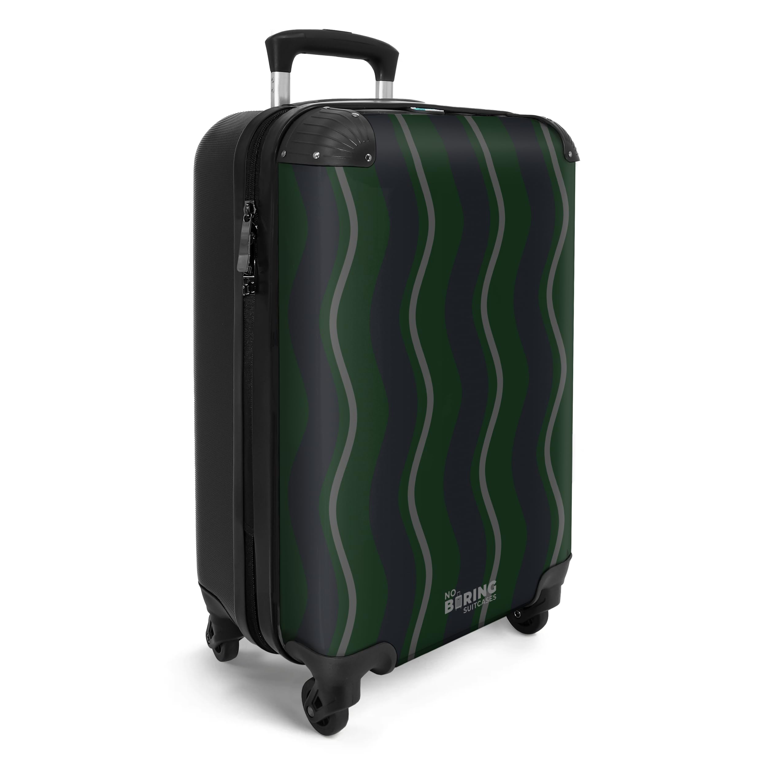 NoBoringSuitcases.com® Handgepäck Koffer 55x35x20 cm Trolley Reisekoffer Handgepäck-Koffer 4 Rollen Leicht Kabinenkoffer Flugzeug Abstrakt - Wellen - Dunkel - Grün