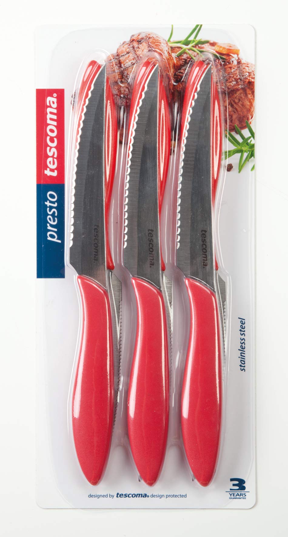 Tescoma Presto Cuchillo Chuletero, Acero Inoxidable, Rojo, 29.5x12x3 cm, 6 Unidades
