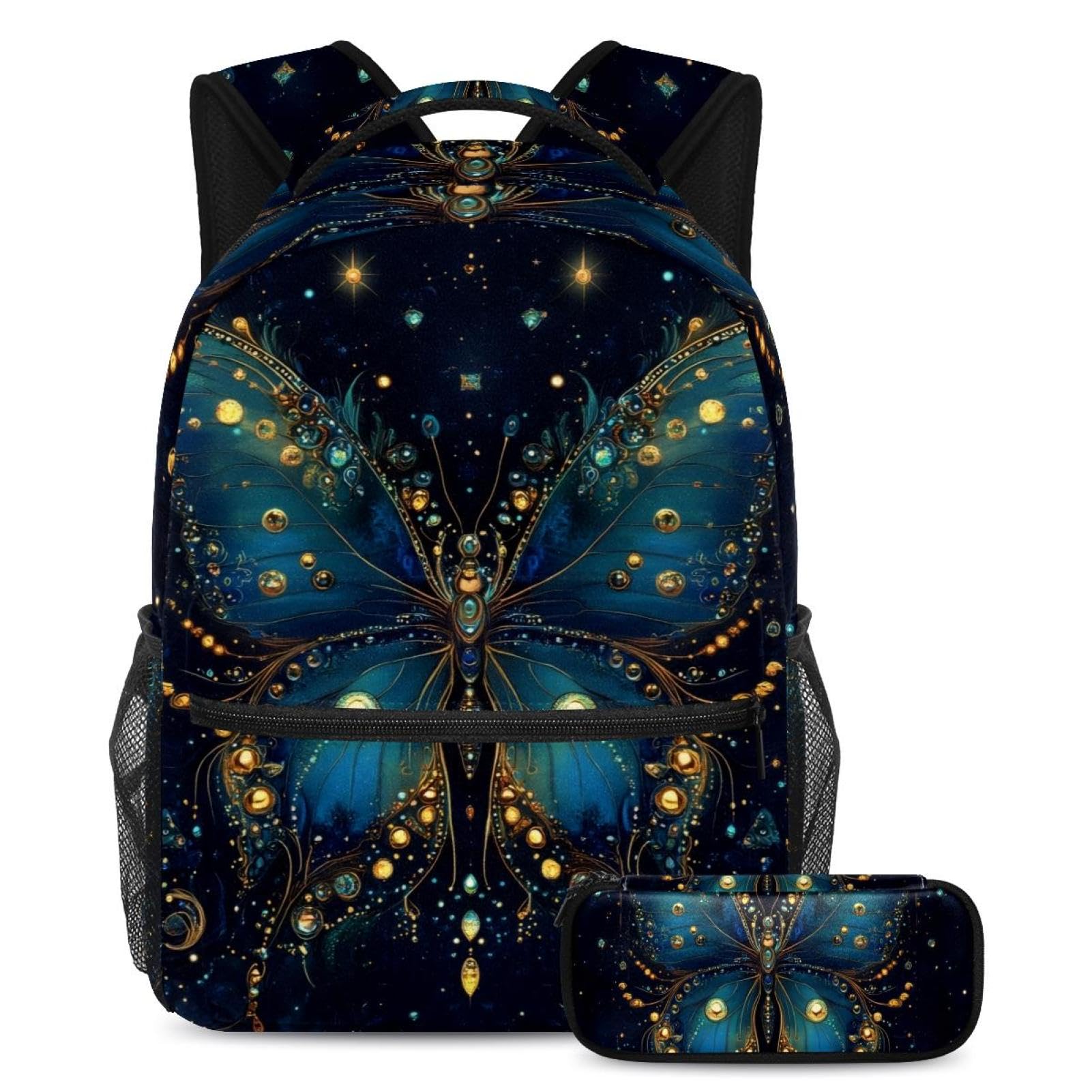 Sac à dos papillon bleu 2 pièces grand format, l'ensemble scolaire complet pour le collège - 7