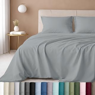 California Design Den Light Grey Queen Sheet Set - 600 TC 100% Cotton Sateen, Deep 16" Pockets, Luxury Soft Bedding