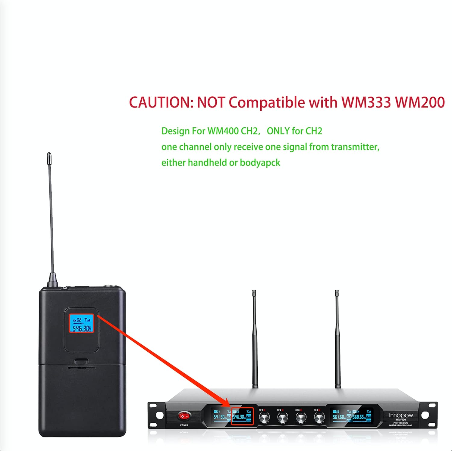 Bodypack Transmitter with Lapel & Headset Mics for WM400 CH2 546.3MHz