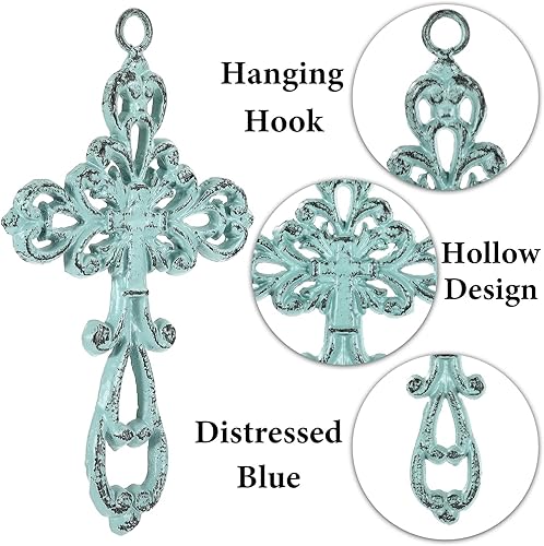 Vista 4 de 3 PCS Cast Iron Wall Crosses, Metal Decorative Hanging Crosses Wall Decor, Small Antique Floral Religious Cross Wall Art, Cross Decorations for Home