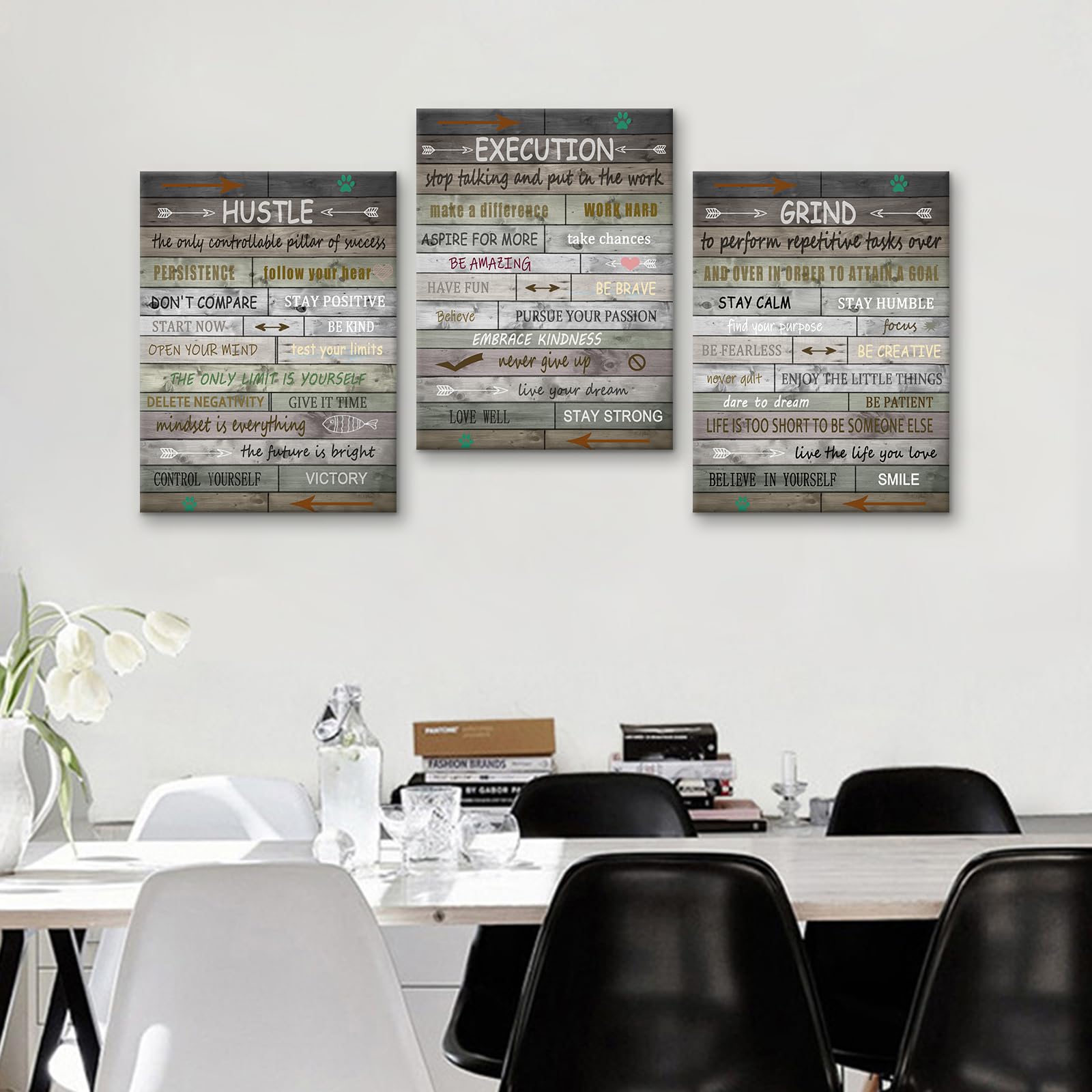 3 piezas de lienzo motivacional para pared, arte de muelle, ejecución, empresario, citas, carteles, impresiones inspiradoras de éxito, cuadros para decoración de dormitorio, oficina, listo para colgar