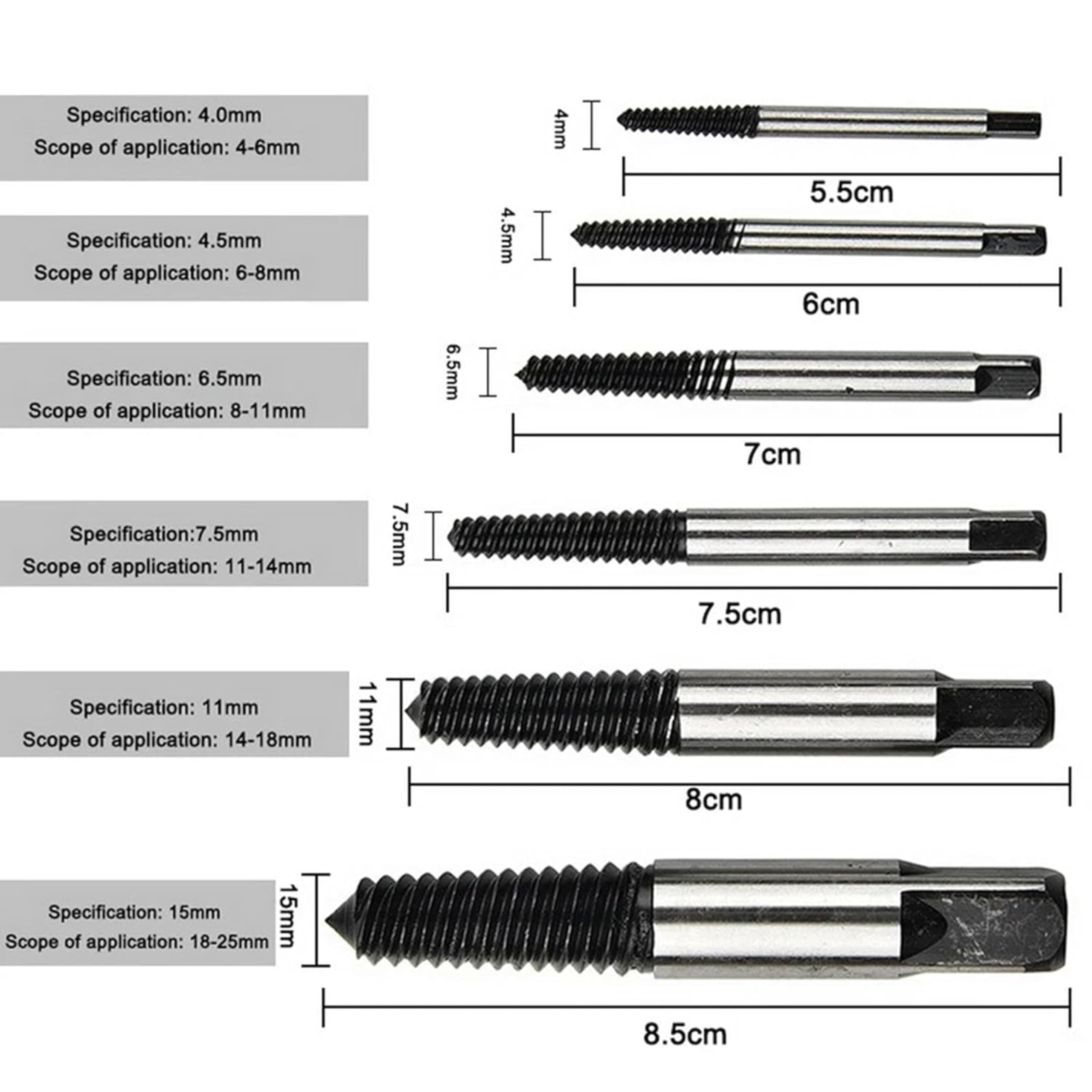 Wagela 6Pcs Screw Extractor Set for Broken Studs, Bolts, Screws & Pipes (3-22mm) | Reverse Drill Bit Remover Kit for Thread Repair β Chrome Vanadium Steel 2