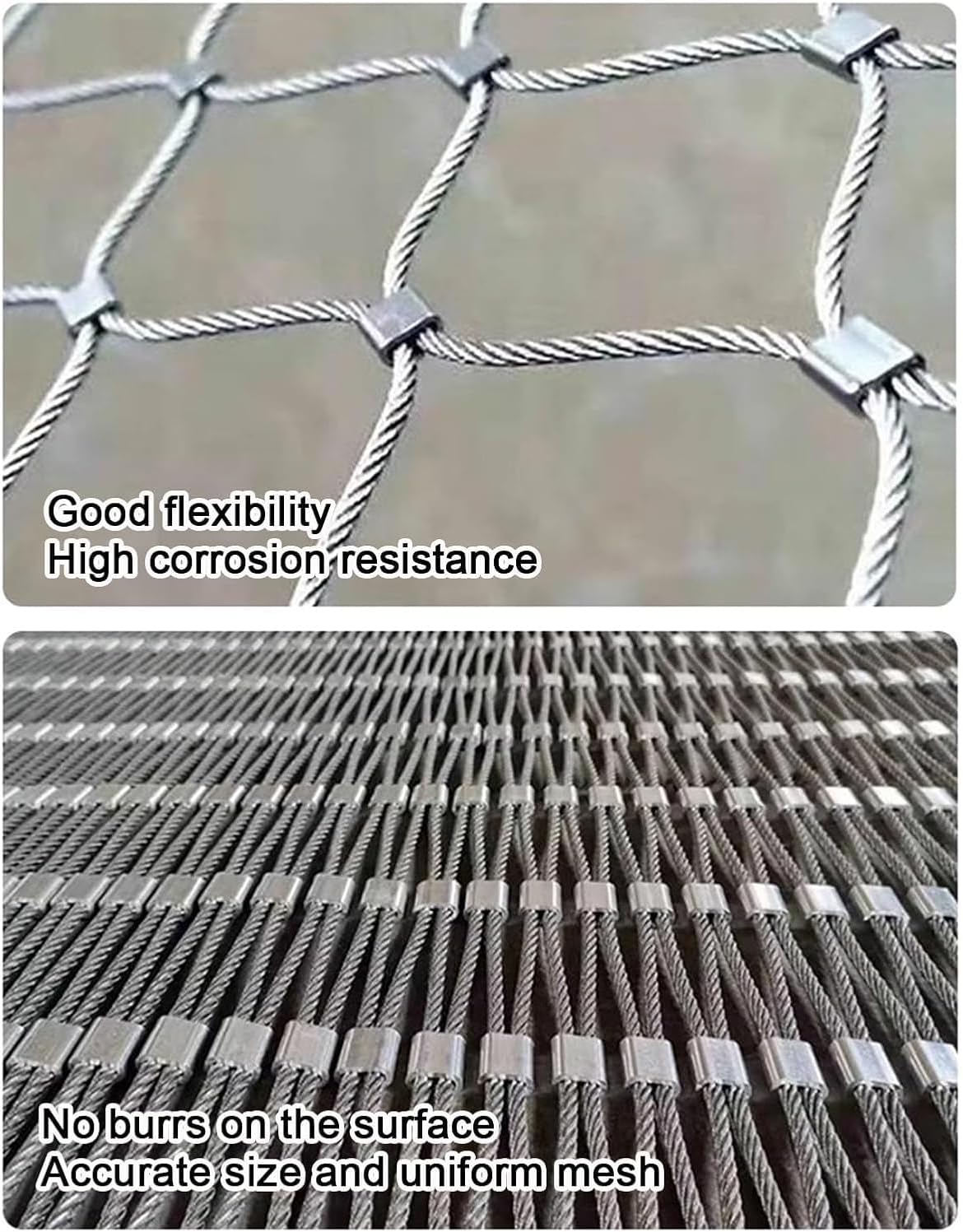 High-Altitude Anti-Fall Safety Netting, 304 Stainless Steel Rope Mesh, 9cm Holes, 2.5mm Silver Wire, 1.5x10m for Zoo Cages, Balconies, and Stairs