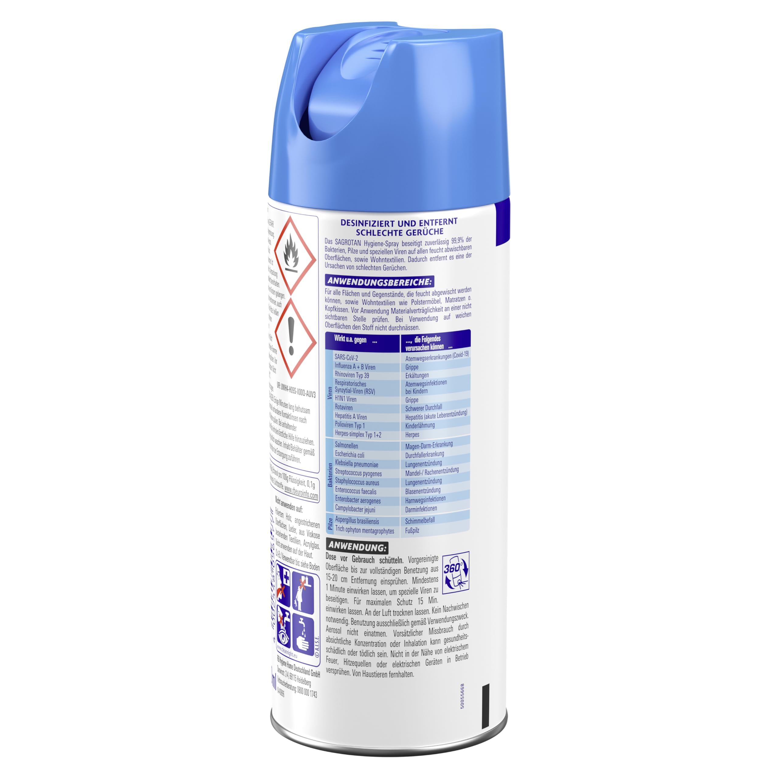 Sagrotan Hygiene-Spray (Aerosol) Desinfektionsspray (für Textilien und Oberflächen im Haushalt, Sprühflasche im praktischen Vorteilspack) 6 x 400 ml & Sagrotan WC- und Bad- Reinigungstücher, 60 Tücher