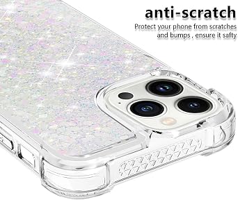 LEMAXELERS for iPhone 14 Pro Bling Glitter Liquid Case. YBL Silver Pink