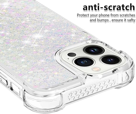 LEMAXELERS for iPhone 14 Pro Bling Glitter Liquid Case. YBL Silver Pink