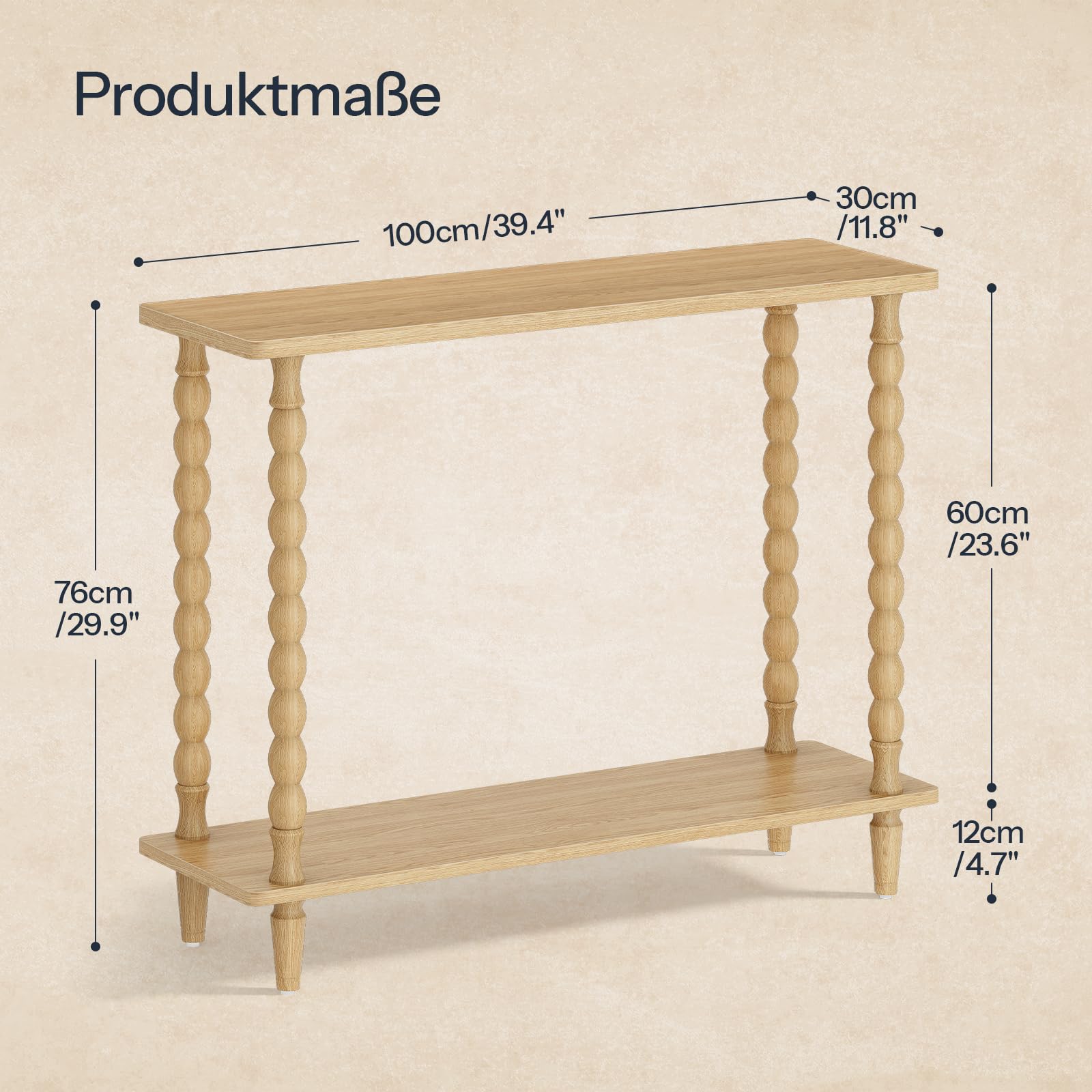 HOOBRO 100 cm Langer Konsolentisch, Beistelltisch mit Gummibaumholz-Beinen, Flurtisch, Sofatisch hinter einem Sofa, Eingangstisch, für Eingang, Flur, Diele,Wohnzimmer, Natur ENL105XG01