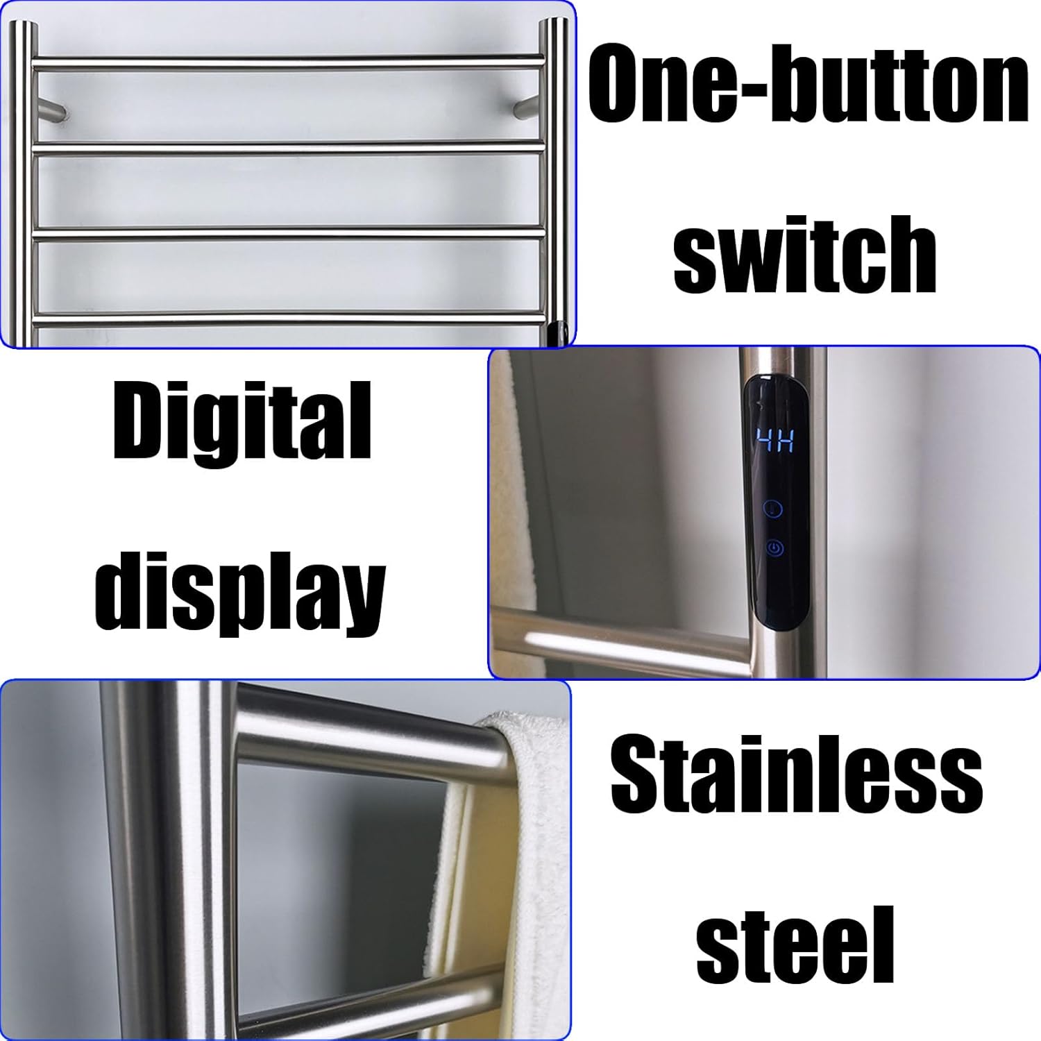 Silver,Right Line,Wall Mounted Heated Towel Racks,Stainless Steel Towel Dryer Rack Plug-in,Intelligent Thermostatic s for Bathroom