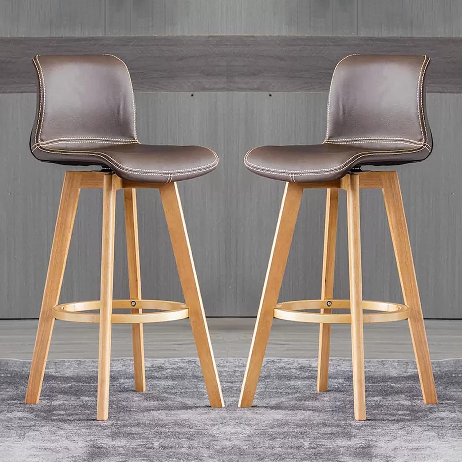 2個セット カウンターチェア ヴィンテージ バーチェア レザー風 ハイチェア