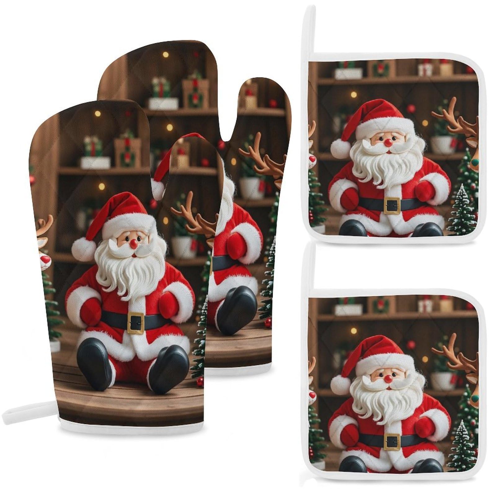 Gants de cuisine de Noël et maniques imprimées pour repas de fête en famille
