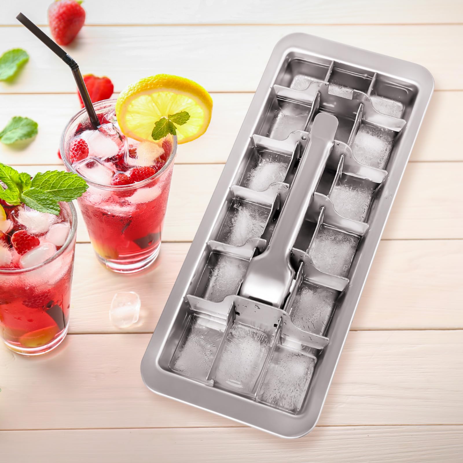 Yaocom Eiswürfelbereiter und Eiswürfelform aus Edelstahl, 18 Schlitze, Eiswürfelform für Bars, Küchen, Hebel, zum Entfernen von Würfeln, einfaches Entfernen, Metall-Eis, Lebensmittelqualität