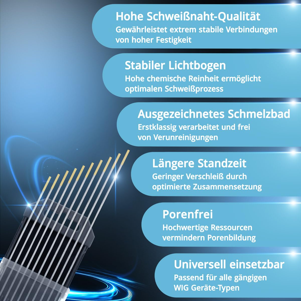 STAHLWERK Wolframelektroden WIG Ø 1,6 x 175 mm – WL15 Gold – 10 Stück, Schweißelektroden, langlebig, stabil und belastbar, für Stahl, Edelstahl, Alu, Kupfer, universell für alle gängigen WIG-Geräte