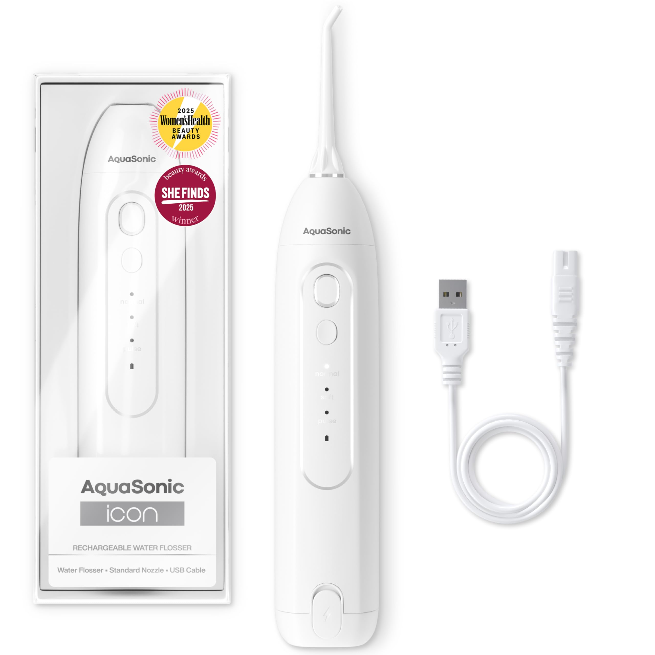 AquaSonic Icon Water Flosser for Teeth – Cordless Rechargeable Oral Irrigator – Waterproof, Portable Dental Cleaning with Jet Tip – Braces Home Travel