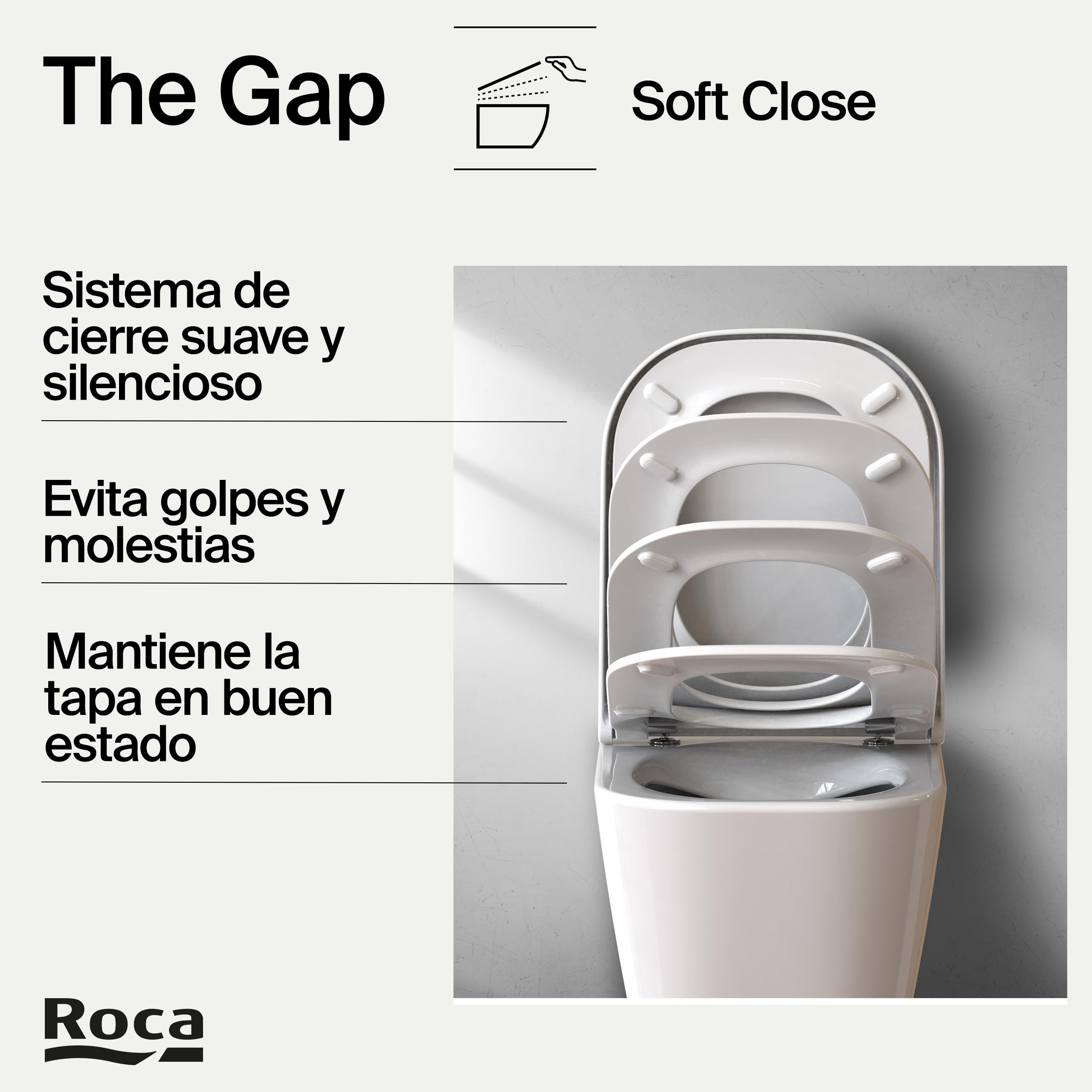 Roca The Gap - Tapa y asiento de Supralit para inodoro de tanque bajo con caída amortiguada, tapadera de WC original con ajuste perfecto, recambio de tapa de váter resistente, blanco, A80147000B