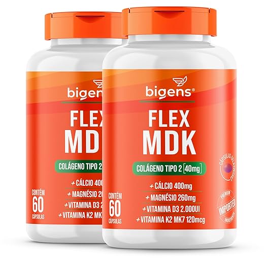 Flex MDK Colágeno tipo 2, Cálcio, Magnésio, Vitamina D3, K2 MK7, 60 cápsulas, Bigens (Kit 2)
