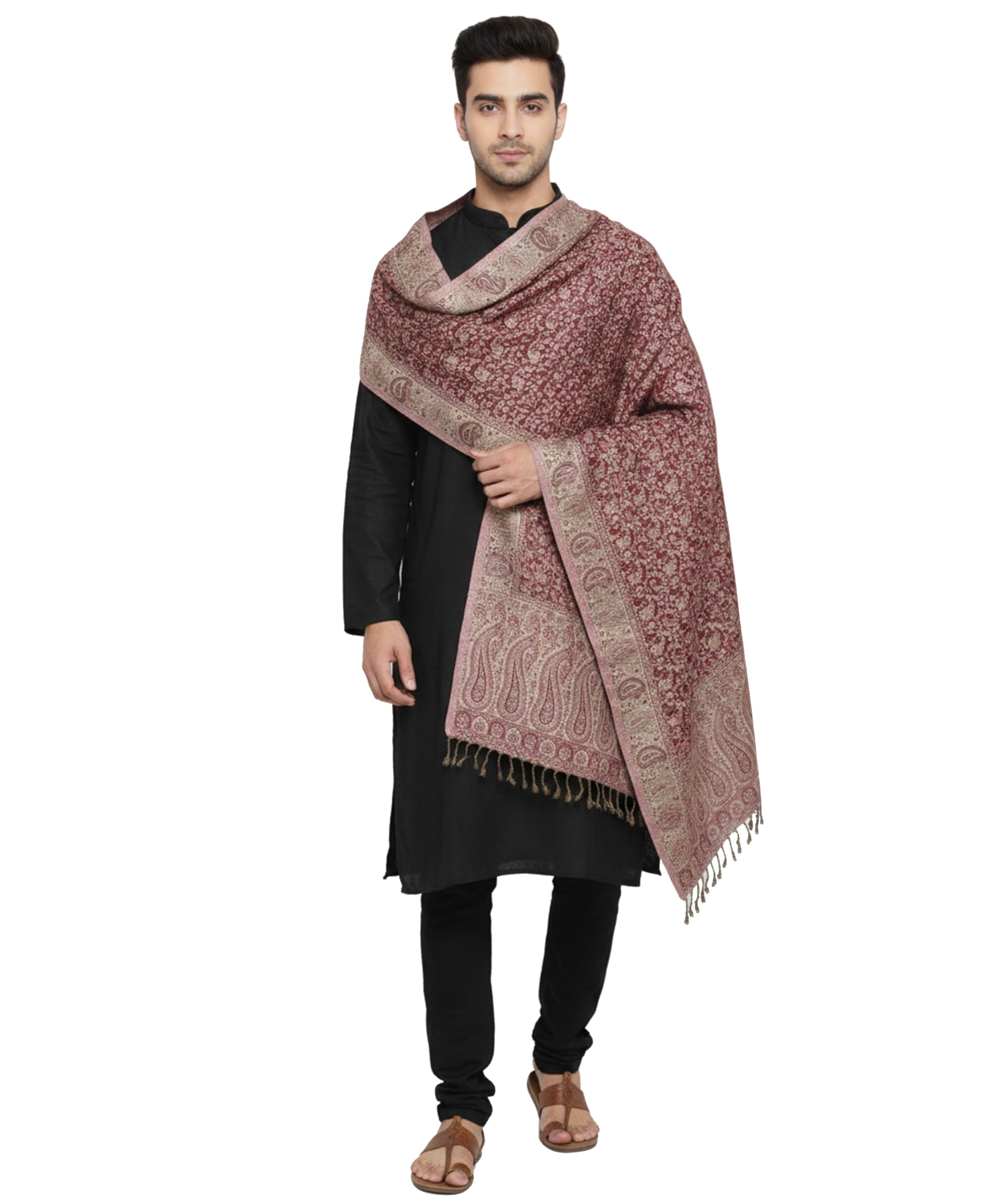 Men's Reversible Kashmiri Woolen Jaal Design Shawl/Stole | Elegant Paisley & Floral Pattern Winter Wrap | Soft & Stylish Ethnic Stole for Men & Gents-picture-18