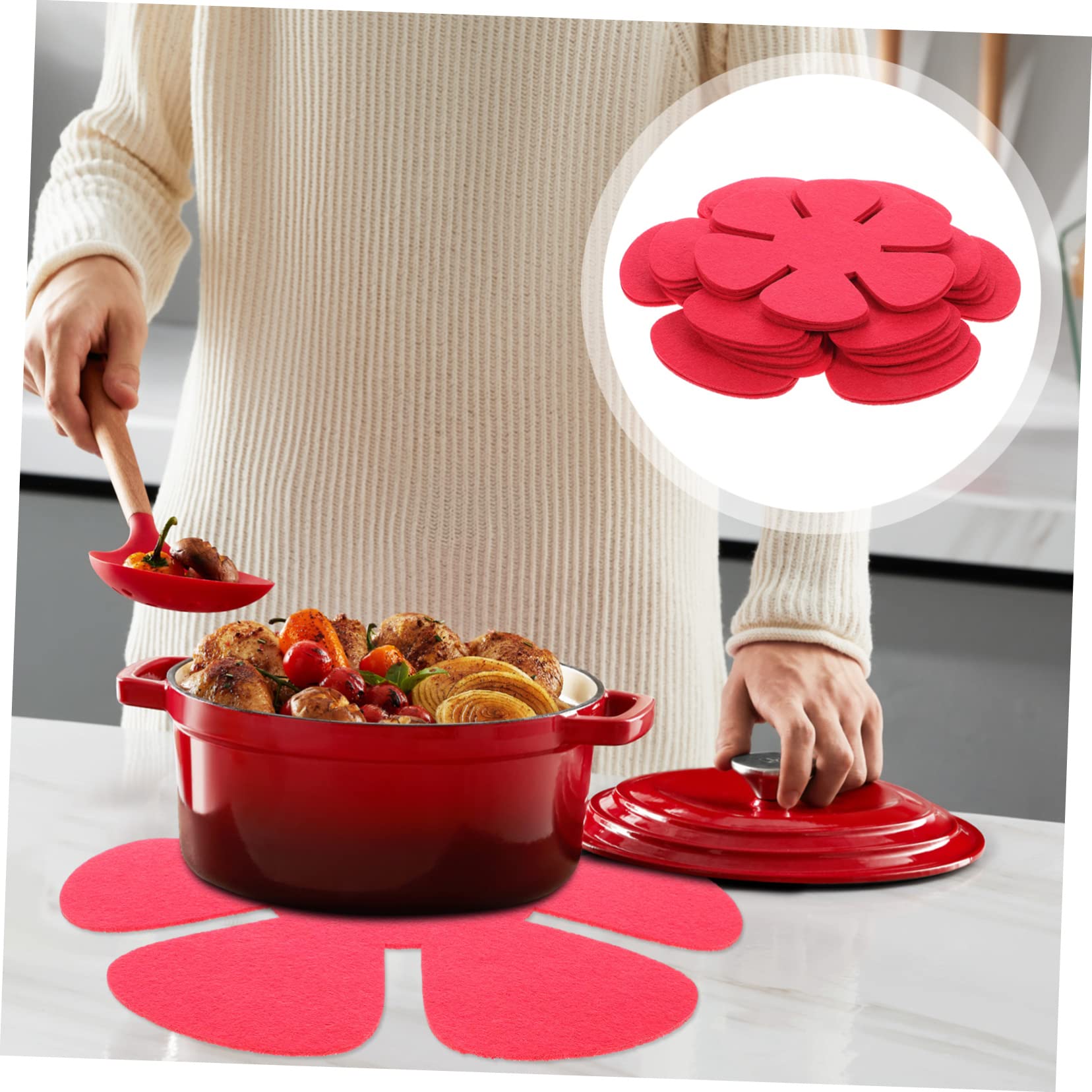 Protectores de Sartenes 12 Piezas de Tejido No Tejido Rojo | Antiadherentes, para Cocina y Traslado, Ayuda a Evitar Golpes y Desconchados, Formato Moderno