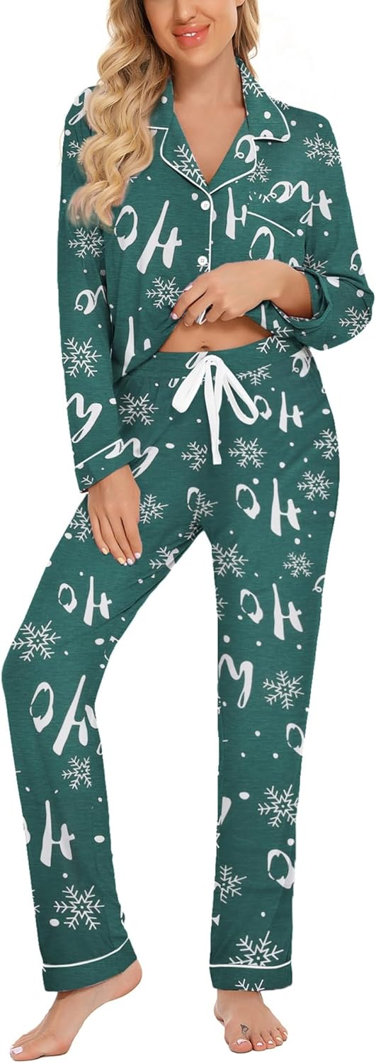 Leikar Button Up Pajama Set For Women Long Sleeve Shirt And Pajama Pants Soft Pjs Lounge Sets