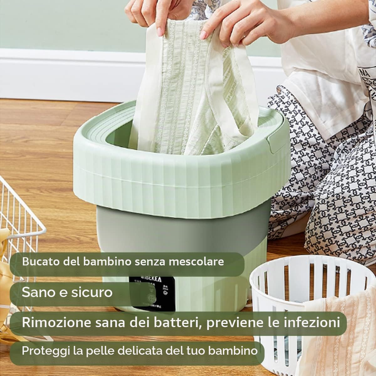 Lavatrice Portatile da 6 Litri, Mini Lavatrice Pieghevole a Tre Funzioni, Pulizia Profonda Blu, Rotazione a Forma di S per Vestiti per Bambini Calzini Lingerie Dormitorio da Viaggio per Camper(Verde)