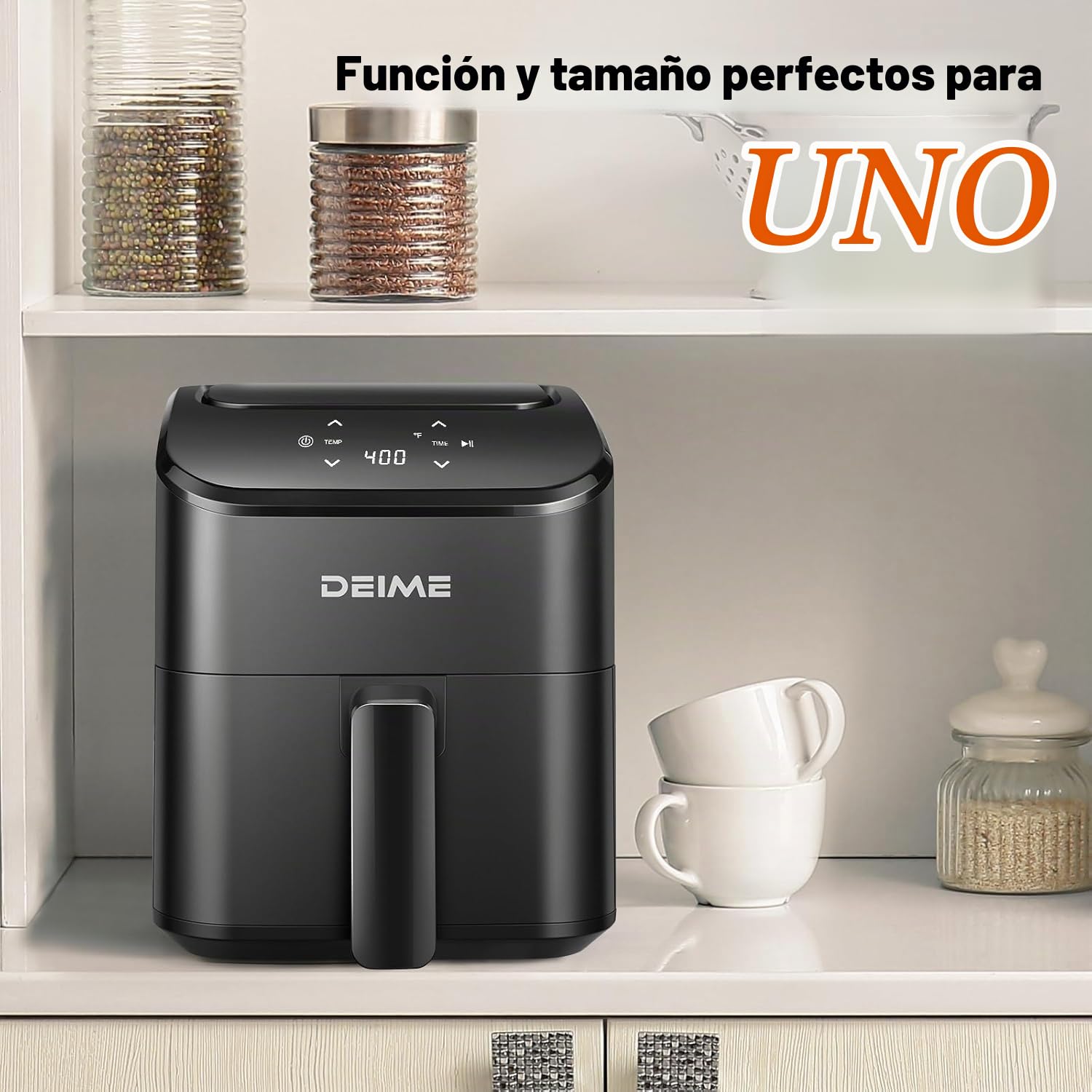 DEIME Freidora de aire 2,5 L, pequeña freidora digital compacta para ahorrar espacio, cocinar, calentar, asar para comidas rápidas y fáciles, mini compacta y silenciosa, antiadherente