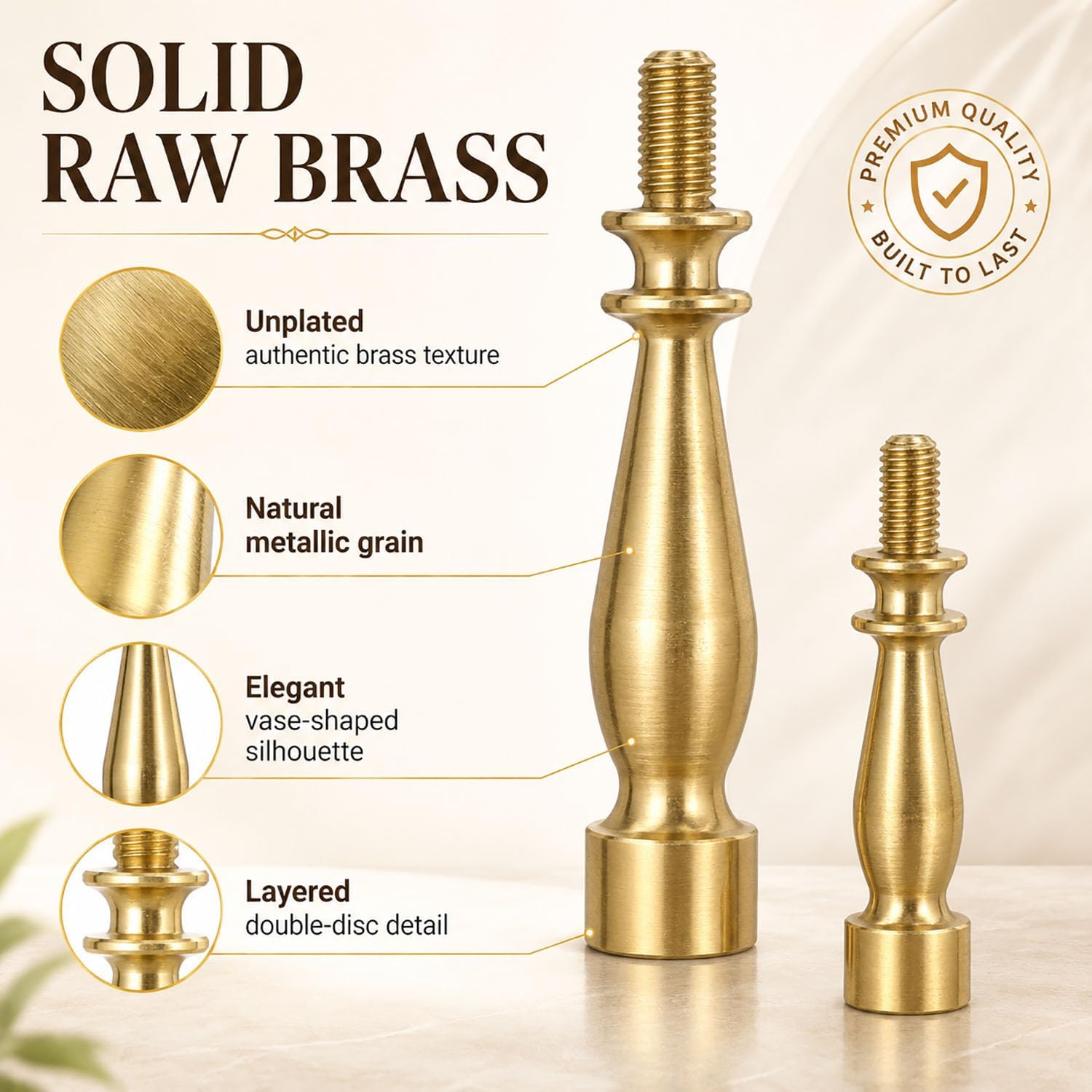2 Pcs Brass Lamp Riser with Standard 1/4-27 Thread