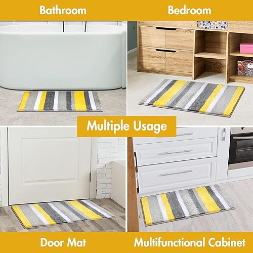 Miniatura 6 de MIULEE Alfombras de baño esponjosas, alfombras de baño de microfibra a rayas, absorbentes, suaves y afelpadas, lavables a máquina, antideslizantes,