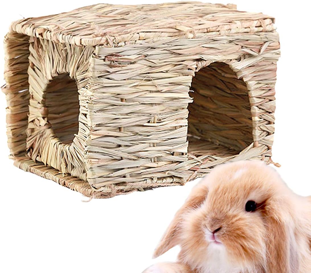 VUAOHIY Grass House for Rabbit,Bunny, Guinea Pigs, Chinchilla and Small Animals - Natural Hand Woven Seagrass Hay Hut Foldable Woven Hut…