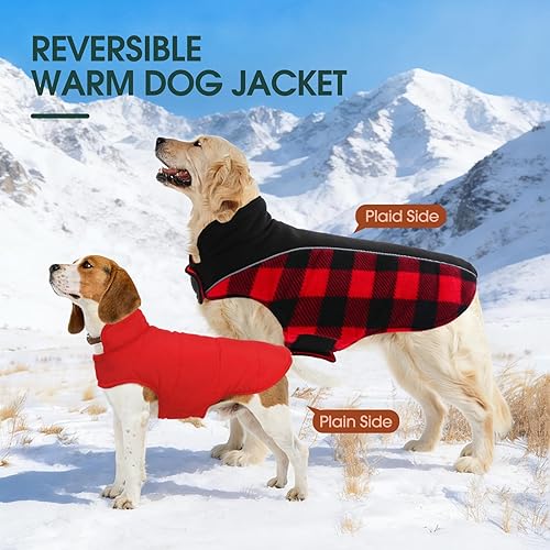 Miniatura 3 de Kuoser - Abrigo reversible para perros para climas fríos, abrigo de invierno impermeable reflejante para mascotas, abrigo para perros a cuadros de