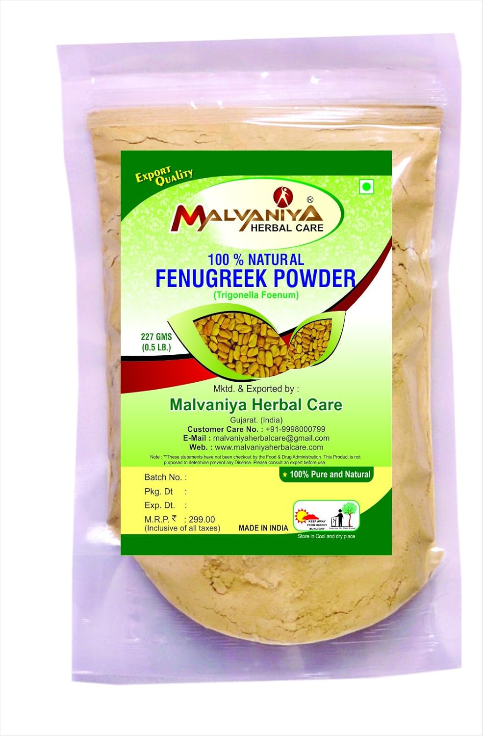 MALVANIYA HERBAL CARE Unisex Fenugreek Seeds Hair Powder, Natural Methi