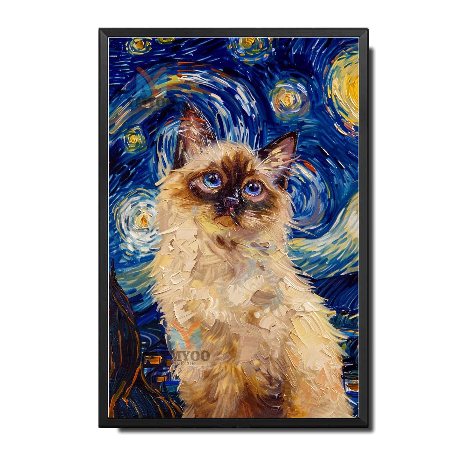 Ymyoo Decorative Tin Sign Vintage Wall Art Birman Cat Starry Bliss Tin Sign Birman Calm for Home Meditation Spaces and Cat Lovers Waterproof Aluminum