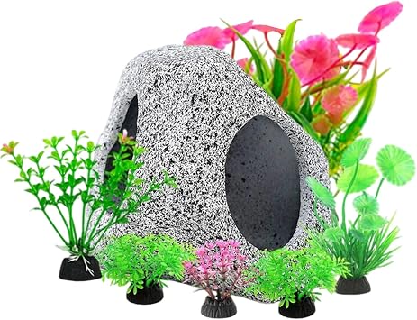 Fish Tank Decor,Ceramic Artificial Plants Rock Ornament - Aquariums Fish Ornaments,for Aquatic Pets Betta Shrimp Guppy Freshwater Saltwater Indoor Home Aquarium
