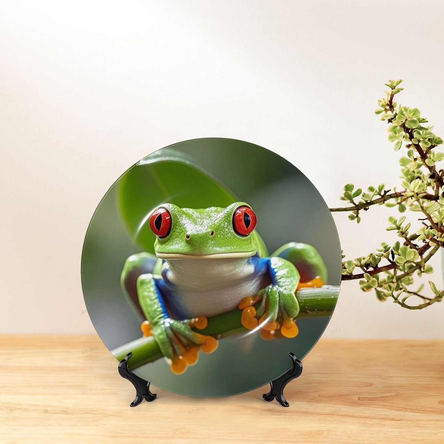 Bone China Decorative Plate with Display Red eyed Tree Frog Ceramic Plates Crafts Art Decor Dessert Plate Ceramic Ornament Porcelain Plates for Living Room Kitchen Table Home Decor