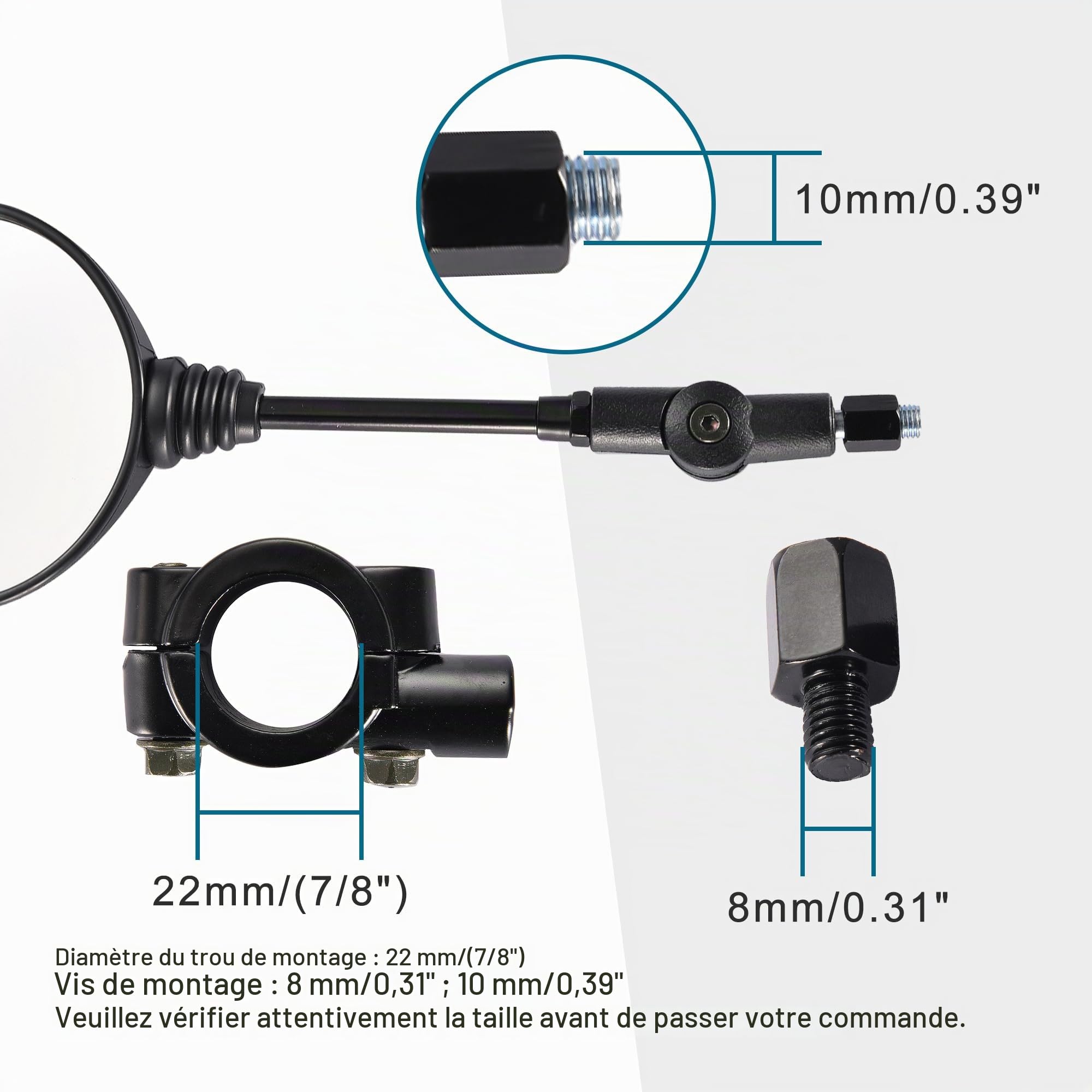 GOOFIT 8/10mm Base de Montage en Alliage Vis de Conversion Rétroviseurs latéraux Réglage à 360 Guidon Rotatif Remplacement pour Moto Quad Scooter Cyclomoteur Go Kart Buggy Pit Dirt Bike ATV UTV