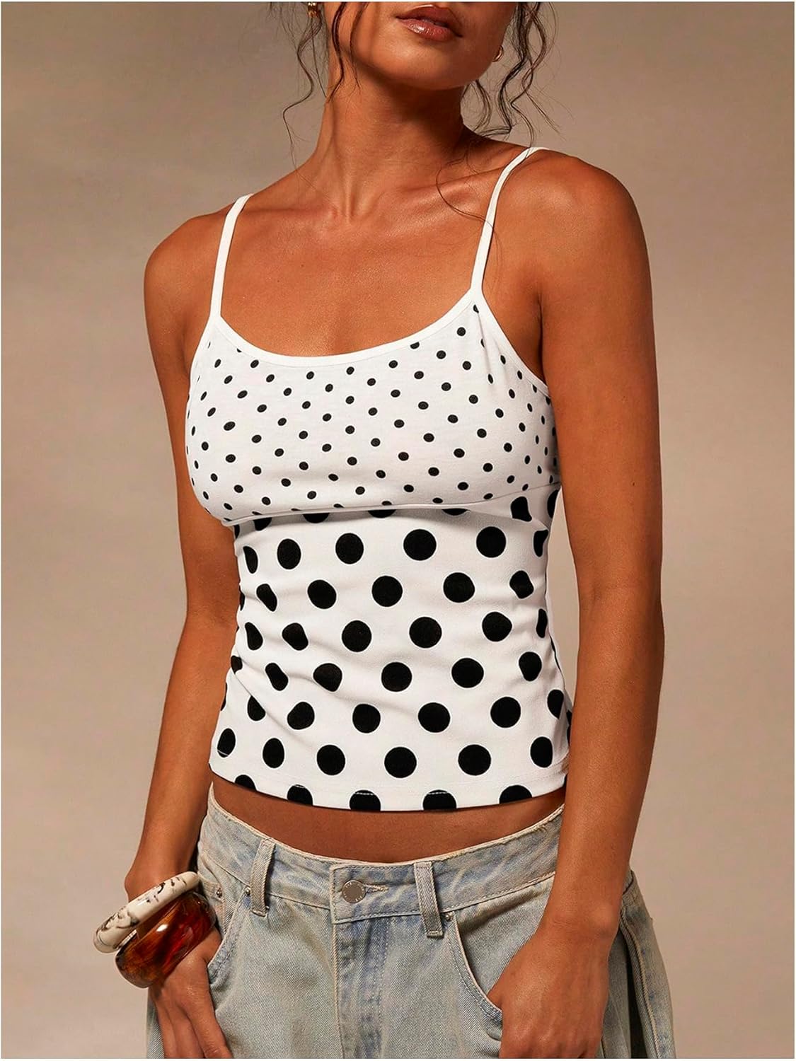 MakeMeChic Women's Polka Dots Tank Top Scoop Neck Sleeveless Y2k Crop Camisole Tops - Image 3