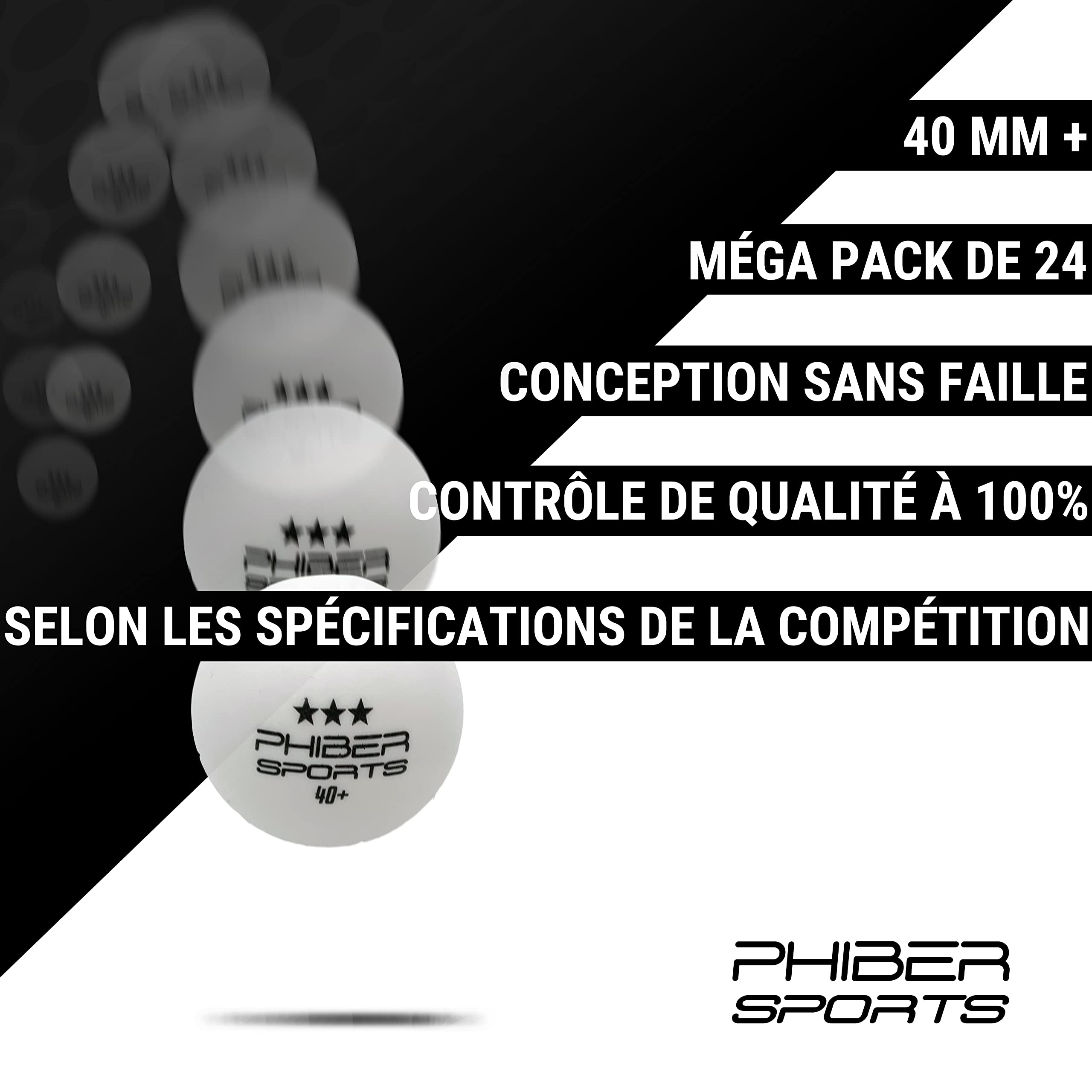 PHIBER-SPORTS Balles de Tennis de Table 3 étoiles [24 pièces] - Caractéristiques de Jeu parfaites - Idéal pour Les débutants, Les familles et Les Professionnels