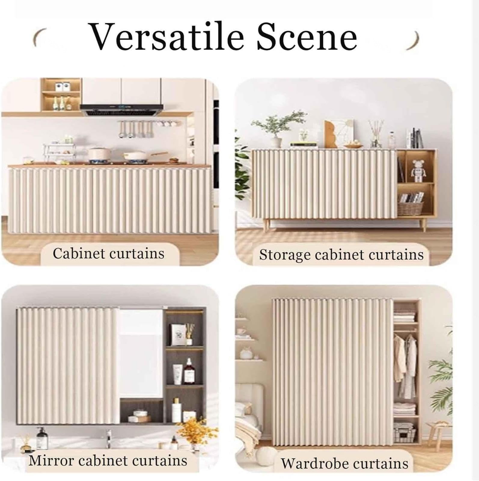 Tenda da cucina beige con binario, antipolvere, pieghevole, per armadietti, bagni e lavatrici, 210 x 210 cm (larghezza x altezza), design elegante e funzionale