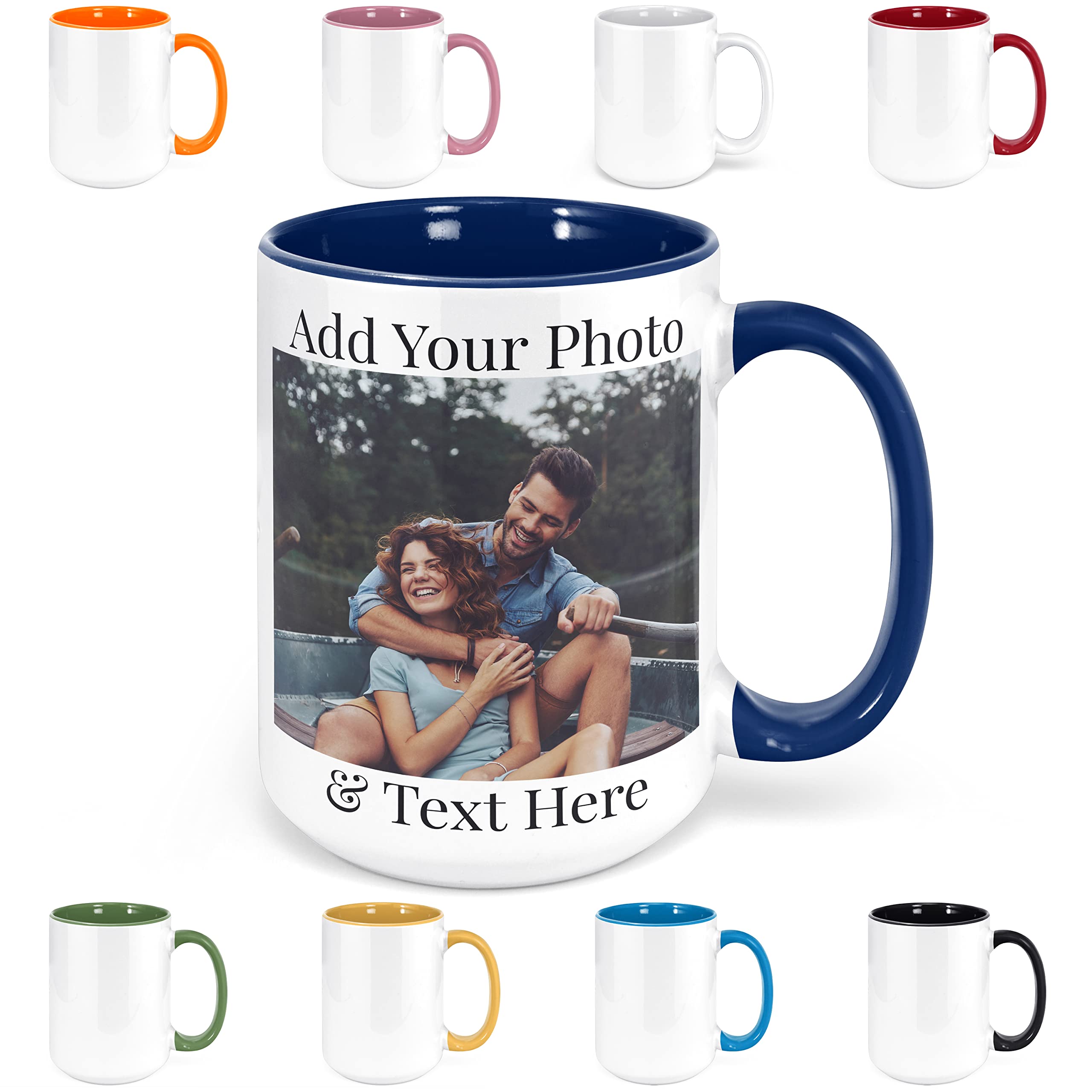 Custom Coffee Mugs - Personalized Coffee Mugs with Photo Text, Customized Ceramic Coffee Mug - Customizable Mug, Funny Mug, Personalized Gifts, Custom Mug with Photo - Add Your Photo - 15oz Dark Blue