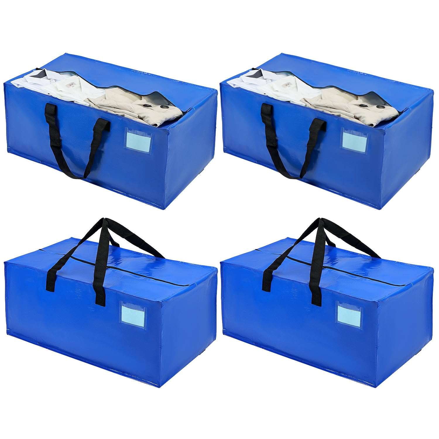 QWORK® 4 Pack Extra Large Moving Bags, Moving Bags with Handles & Zips, Multi-Purpose Storage Bags, for Duvet, Clothes, Luggage(Blue)