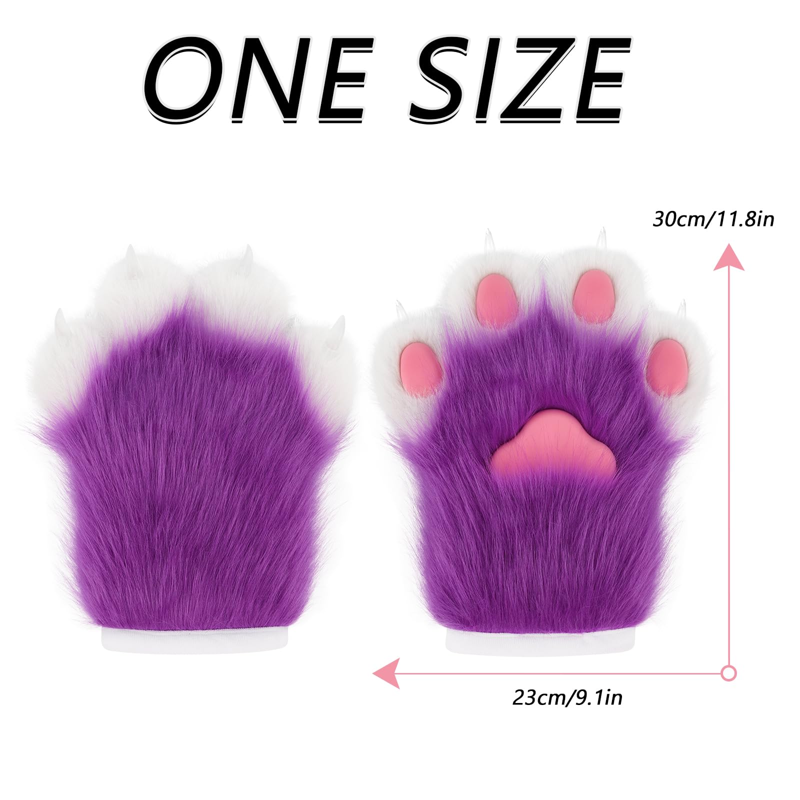 Faux Fur Plush Furry Cat Claw Gloves Fursuit Animal Fox Paws Mittens Halloween Cosplay Costume Accessories for Adult: Purple