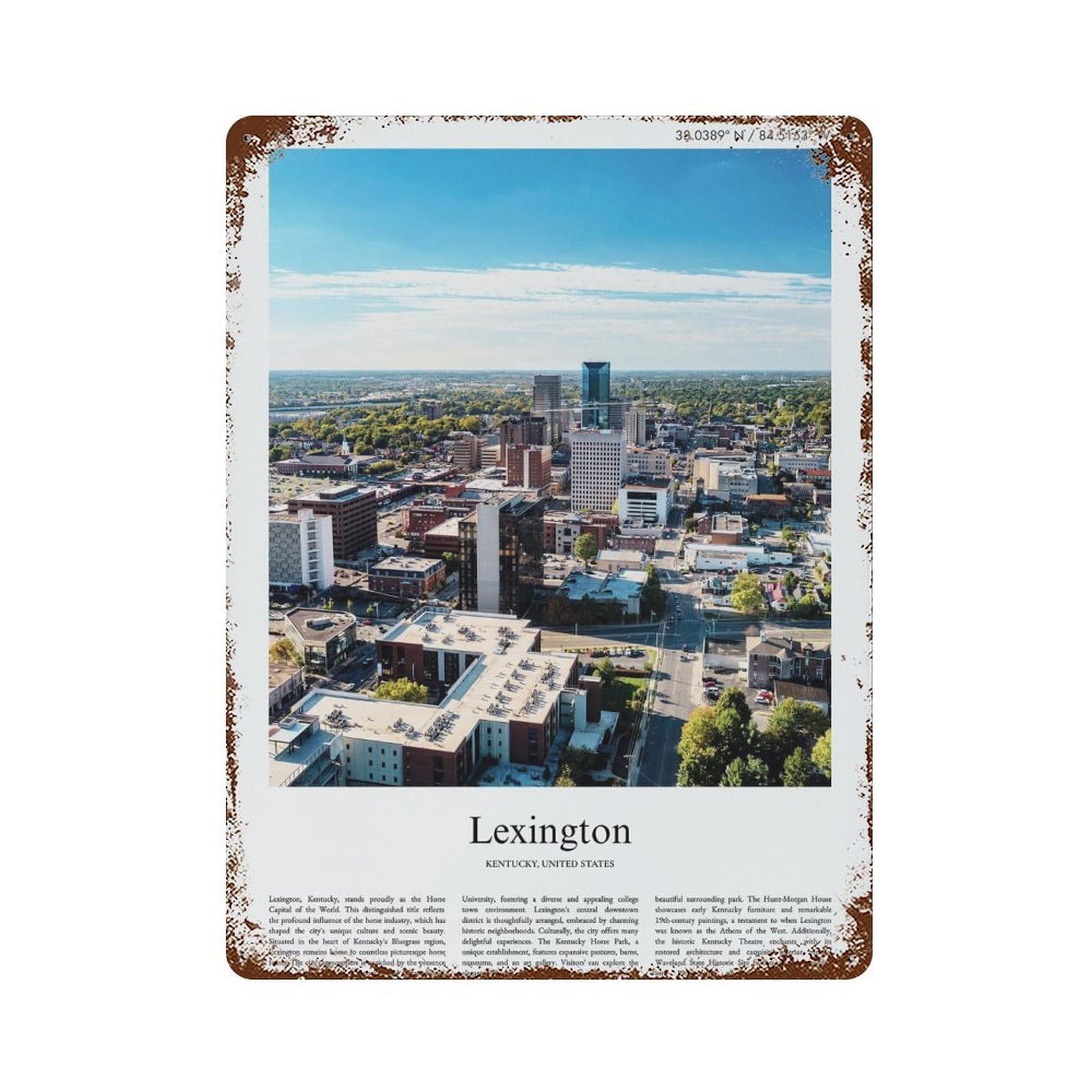 xiaoxiaoshen Lexington Kentucky, United States, USA City Scenery Wall Decor Art Metal Tin Poster Modern Home Decor Art Home Bar Shop Decorations Vintage Sign 40x30cm