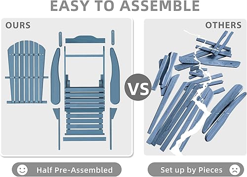 Miniatura 7 de Silla Adirondack plegable de madera para exteriores con otomana retráctil, silla de patio de madera con reposapiés para jardín, patio trasero,